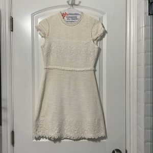 Sold Out Zara tweed boucle mini dress with floral appliqué xs off white